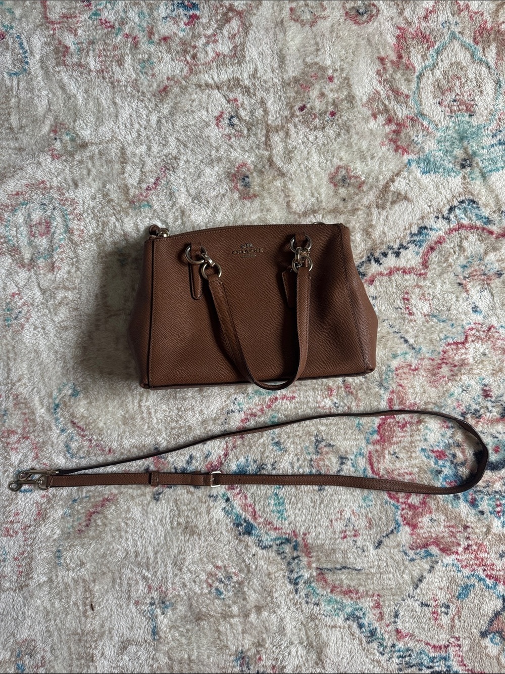 Coach Tan Pebbled Leather Satchel with Removable Strap